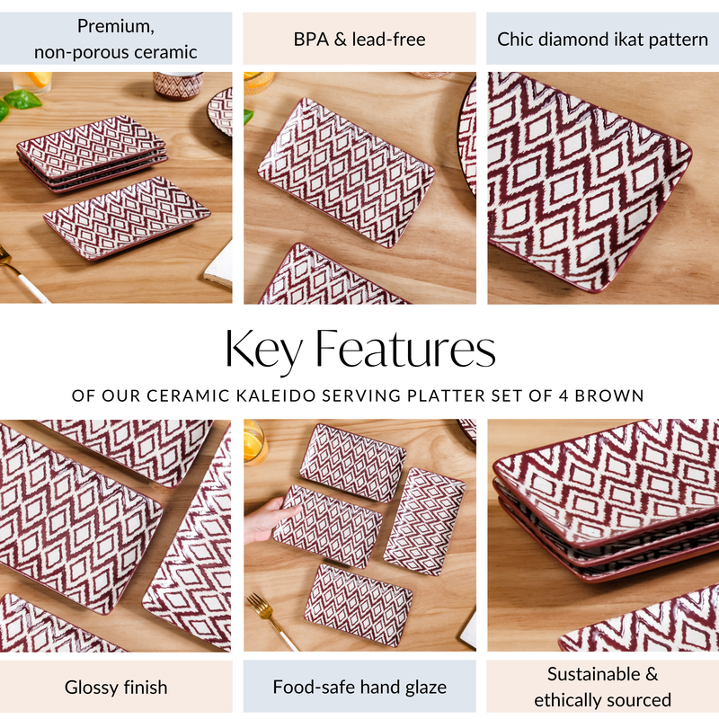 Ceramic Kaleido Serving Platter Set Of 4 Brown 7 Inch