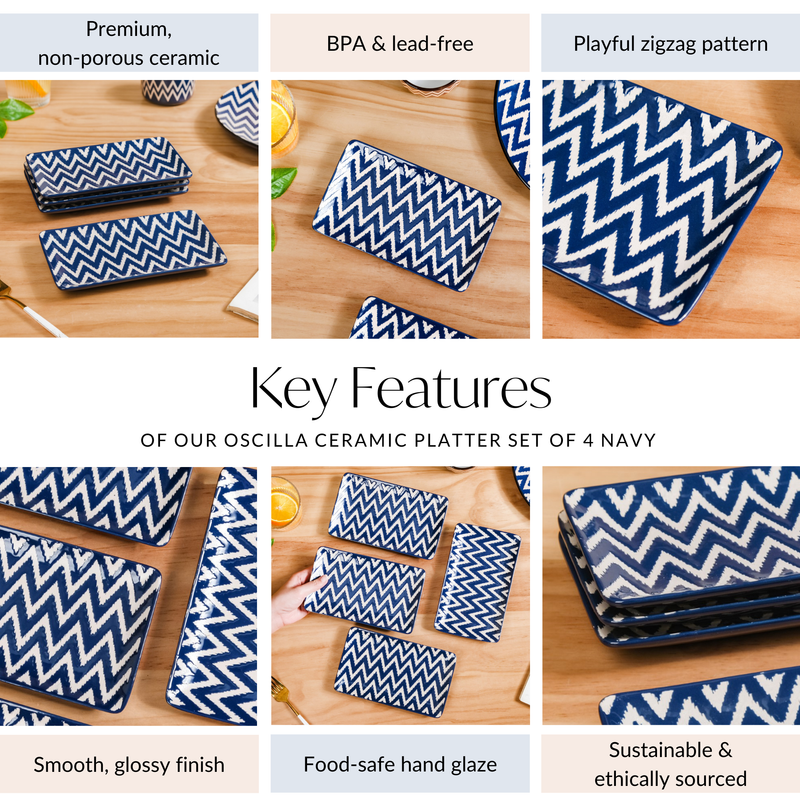 Oscilla Ceramic Platter Set Of 4 Navy 7 Inch