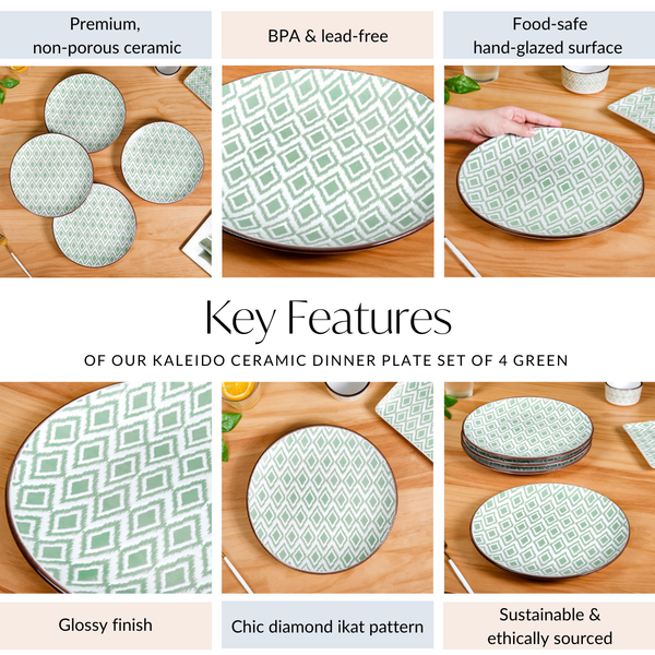 Kaleido Ceramic Dinner Plate Set Of 4 Green 11 Inch