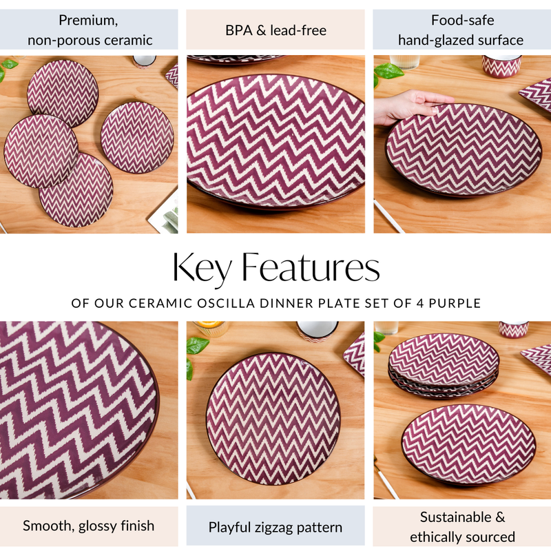 Oscilla Ceramic Dinner Plate Set of 4 Purple 11 Inch