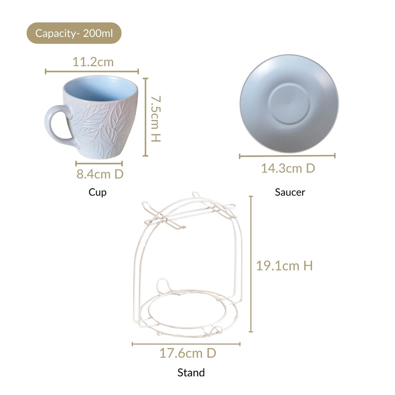 Soft Pastel Ceramic Tea Cup And Saucer Set For 4 With Stand 200ml