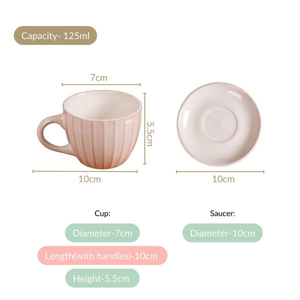 Costola Tea Cup And Saucer Set Of 4 Off White 125ml