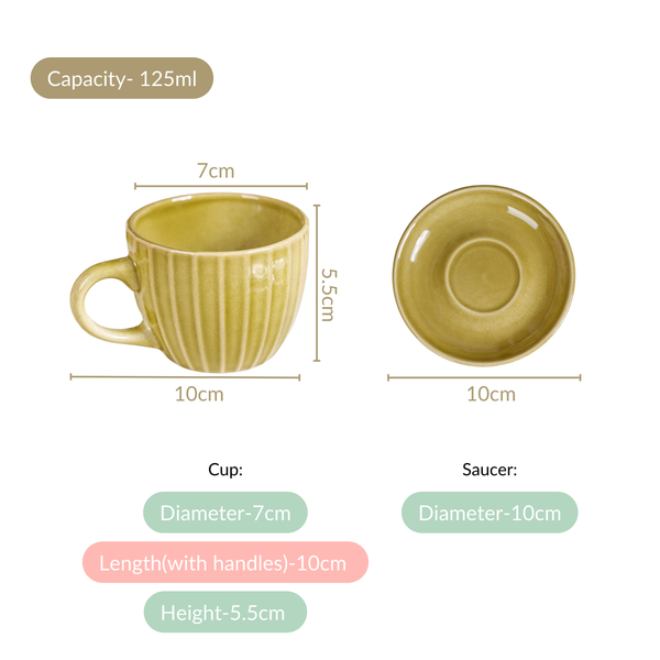 Costola Tea Cup And Saucer Set Of 4 Olive 125ml