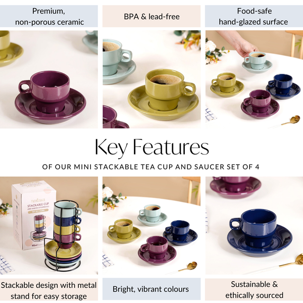 Mini Stackable Tea Cup And Saucer Set Of 4 90ml Online - Premium Tea ...