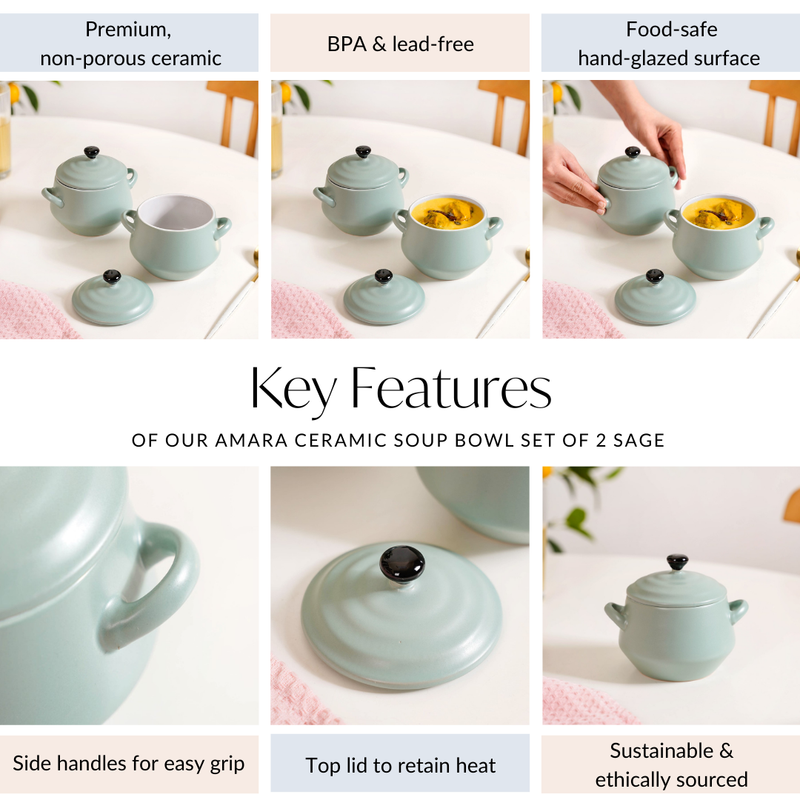 Sage Set Of 2 Amara Ceramic Soup Bowl 450ml