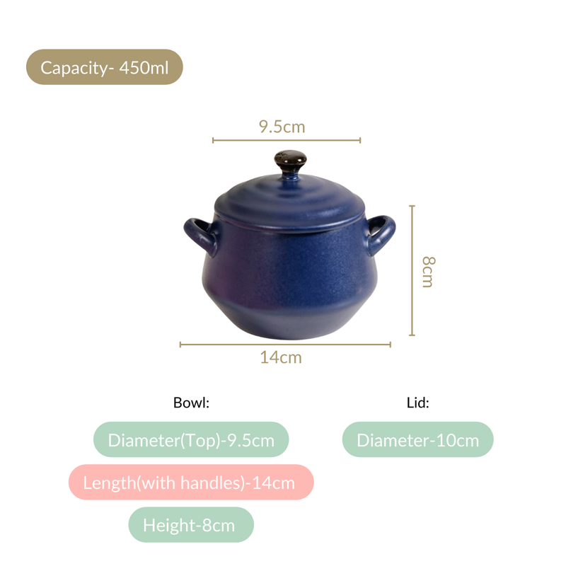 Set Of 2 Amara Ceramic Soup Bowl Navy 450ml