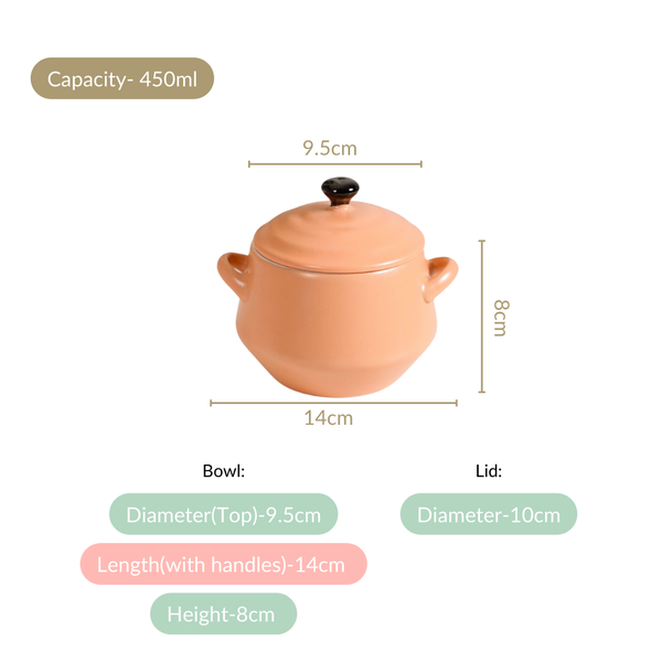 Peach Amara Ceramic Ramen Bowl Set With Lid Of 2 450ml