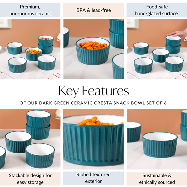 Cresta Snack Bowl Set Of 6 Teal 400ml