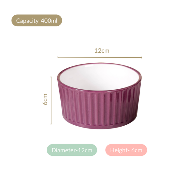 Set of 6 Ceramic Cresta Snack Bowl Purple 400ml