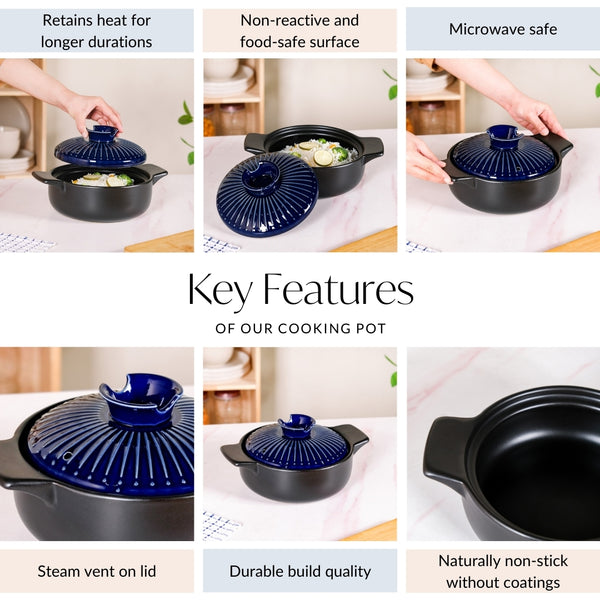 Lumea Japanese Style Earthenware Clay Cooking Pot 1600ml