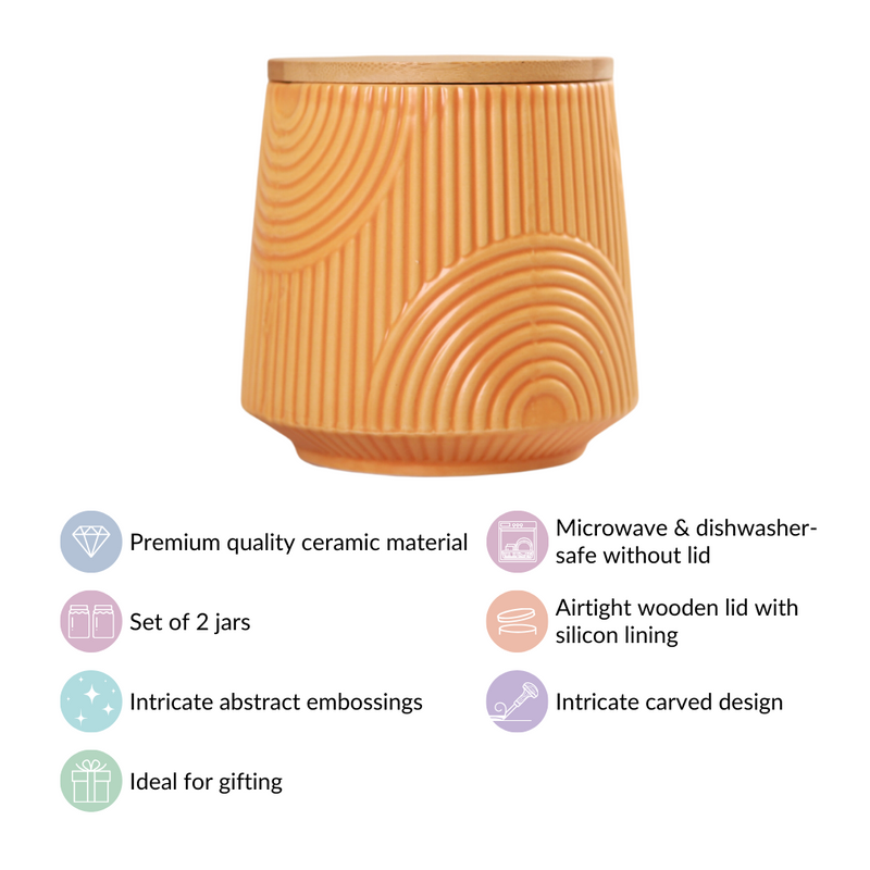 Decorative Engraved Yellow Jar Set of 2