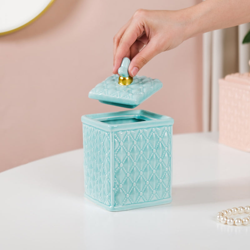 Ceramic Jar For Vanity Table Mint Green