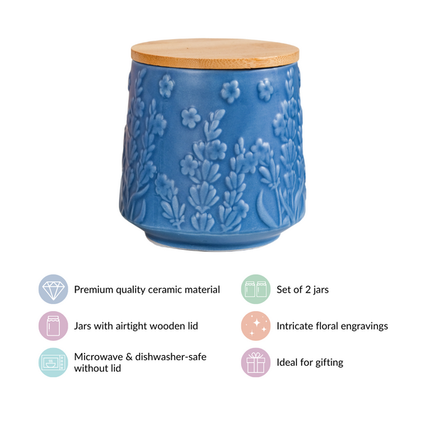 Multipurpose Ceramic Jar Set Of 2 Teal