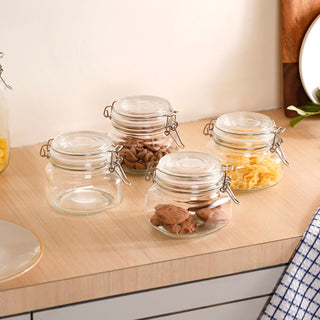 Set Of 4 Glass Storage Kitchen Jars With Clip Lids 500ml