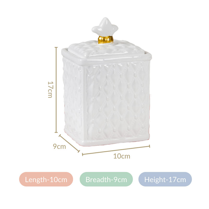 Diamond Textured Ceramic Jar With Lid White