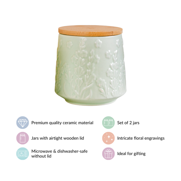 Ceramic Jar For Storage Set Of 2 Green