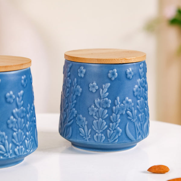 Multipurpose Floral Ceramic Jar Set Of 2 Blue