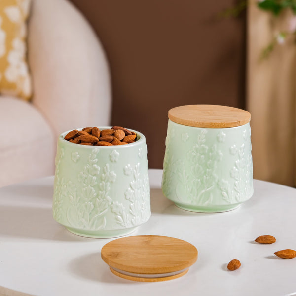 Ceramic Jar For Storage Set Of 2 Mint Green