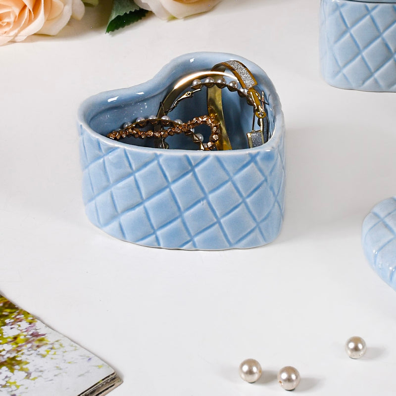 Textured Heart Ceramic Gift Box Set Of 2 Blue