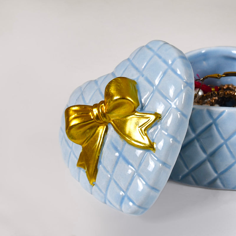 Textured Heart Ceramic Gift Box Set Of 2 Blue