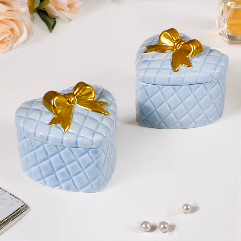 Textured Heart Ceramic Gift Box Set Of 2 Blue