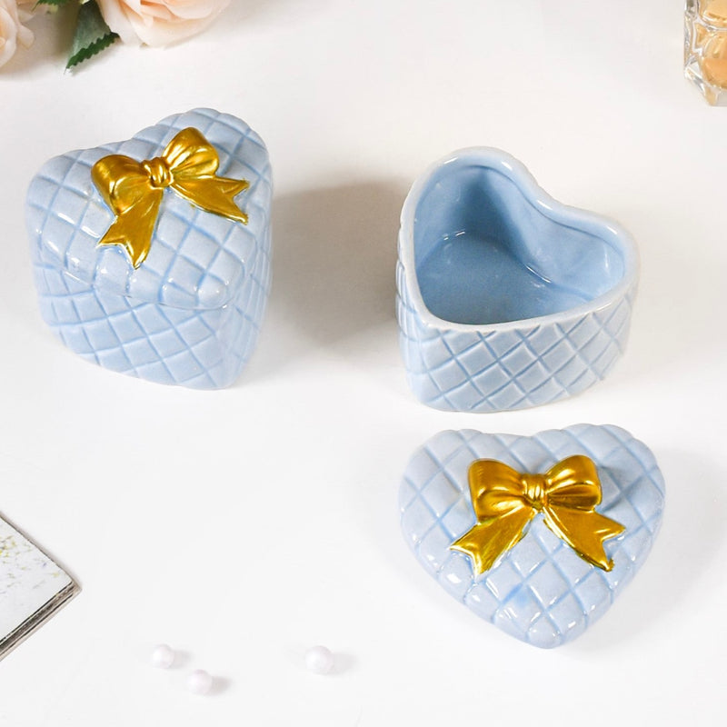 Textured Heart Ceramic Gift Box Set Of 2 Blue