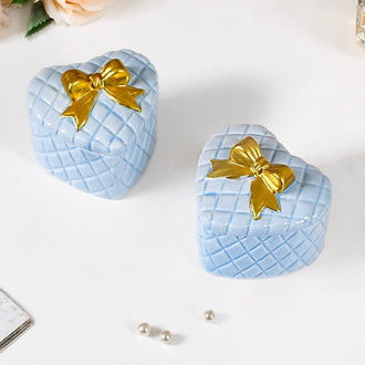 Textured Heart Ceramic Gift Box Set Of 2 Blue