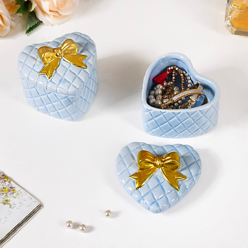Textured Heart Ceramic Gift Box Set Of 2 Blue