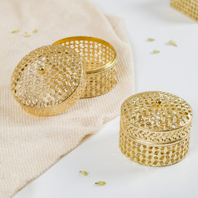 Set Of 2 Ornate Gift Box Gold