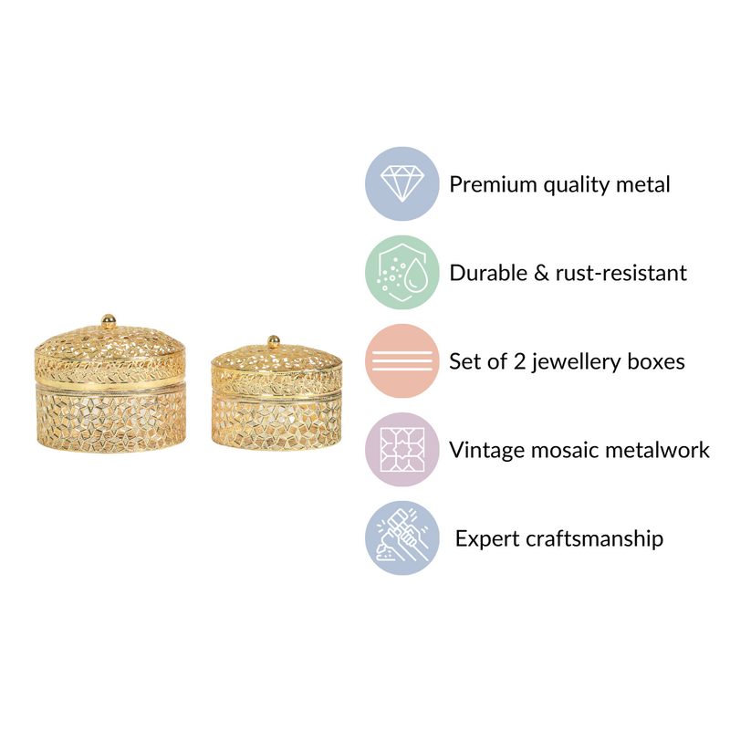 Set Of 2 Ornate Gift Box Gold