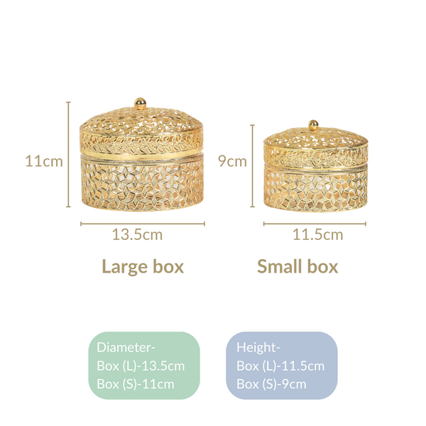 Set Of 2 Ornate Dry Fruit Box Gold