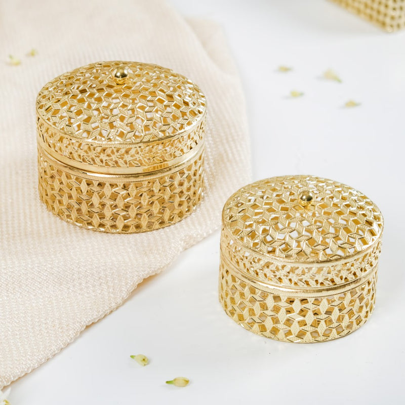 Set Of 2 Ornate Gift Box Gold