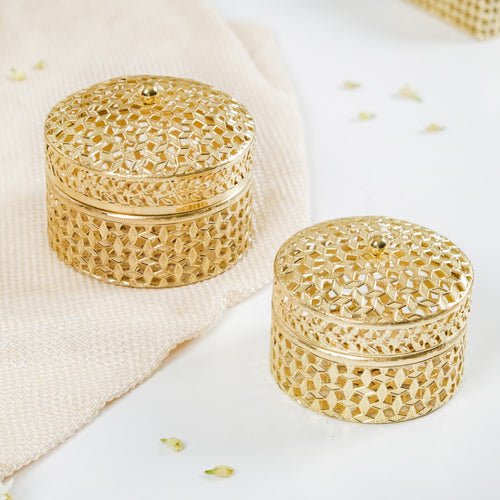Set Of 2 Ornate Gift Box Gold