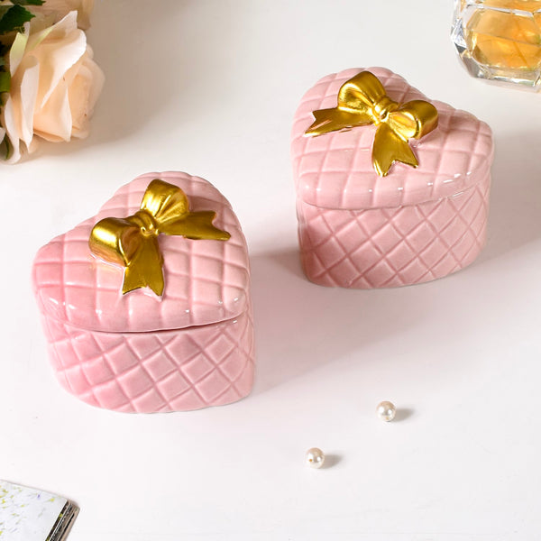 Adorable Heart Shaped Ceramic Gift Box Set Of 2 Pink