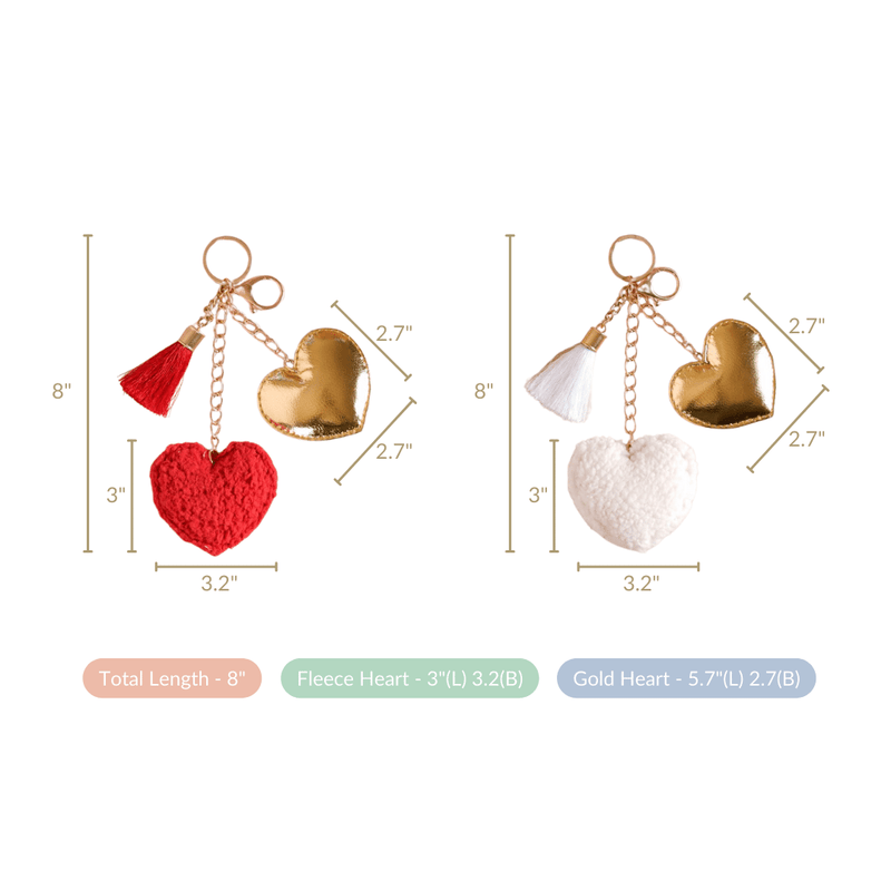 Heart Keychain Set Of 2 Red White Gold 8 Inch