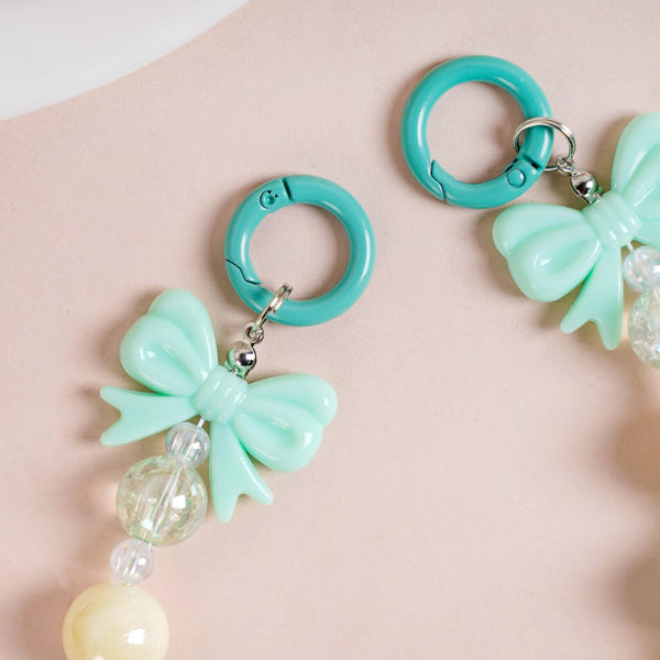 Bows And Beads Keychain Mint And White