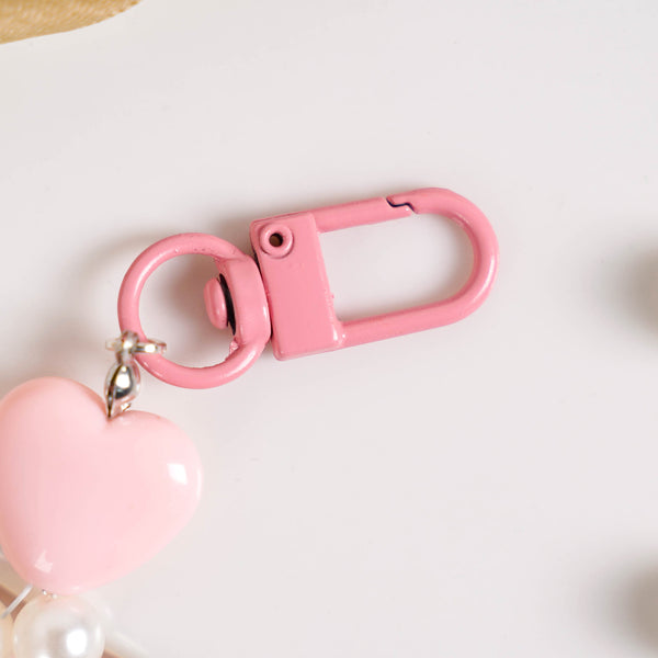 Pink Heart And Pearl Keychain