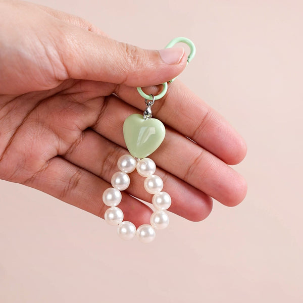 Green Sweetheart And Pearl Keychain