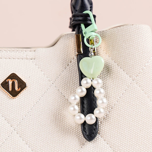 Green Sweetheart And Pearl Keychain