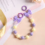 Dual Clasp Keychain With Bow And Beads Purple And White