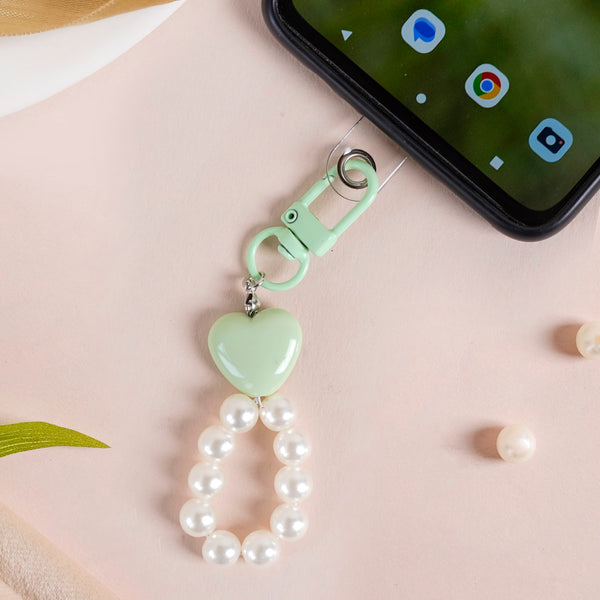 Green Sweetheart And Pearl Keychain