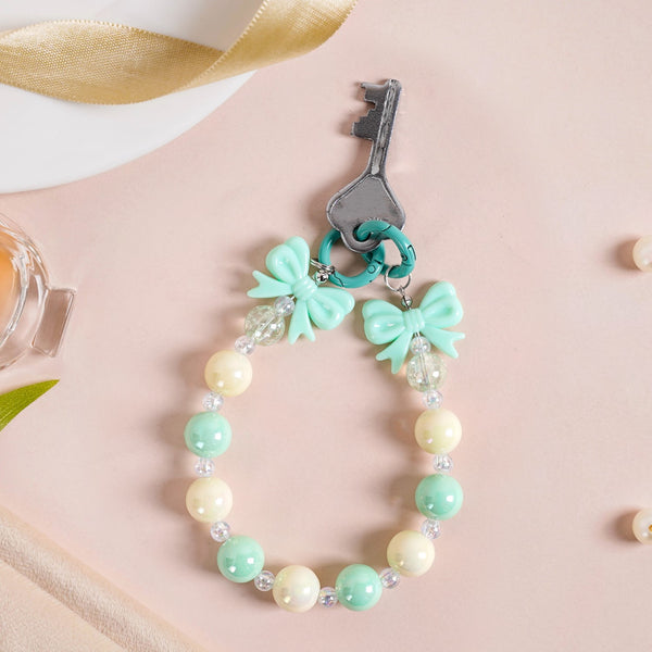 Bows And Beads Keychain Mint And White