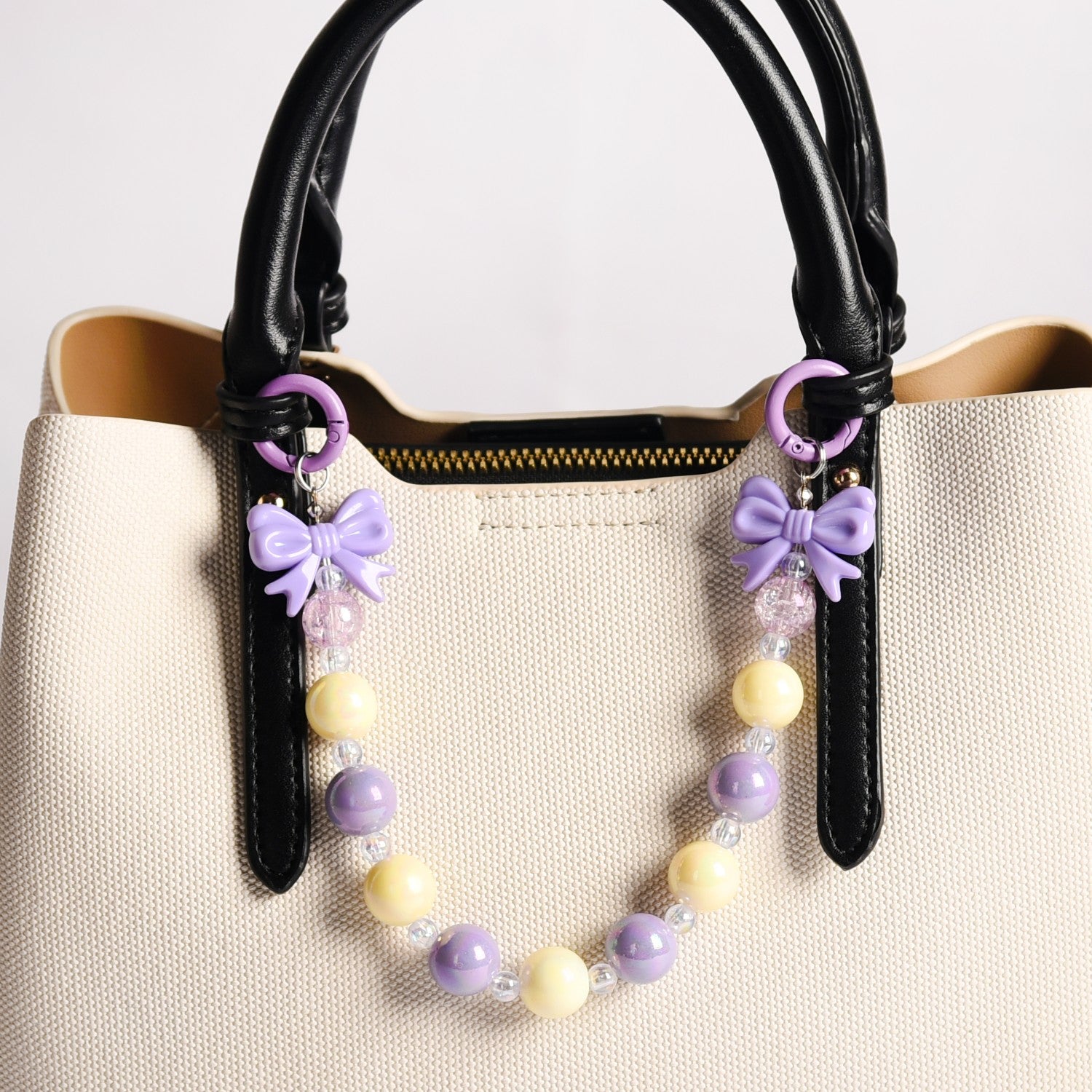 Dual Clasp Keychain With Bow And Beads Purple And White Online