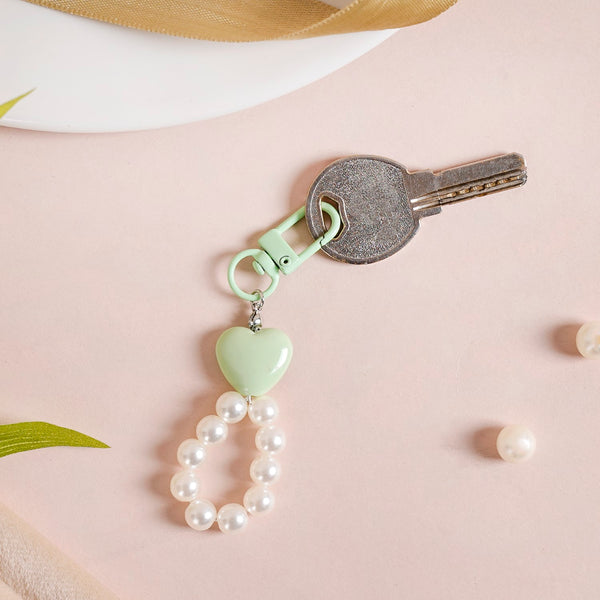 Green Sweetheart And Pearl Keychain