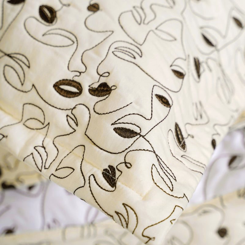 King Size Embroidered Cotton Bed Cover Off-White