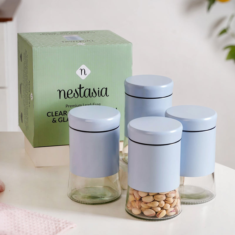 Kitchen Metal Jars With Glass Base Set Of 4 800ml