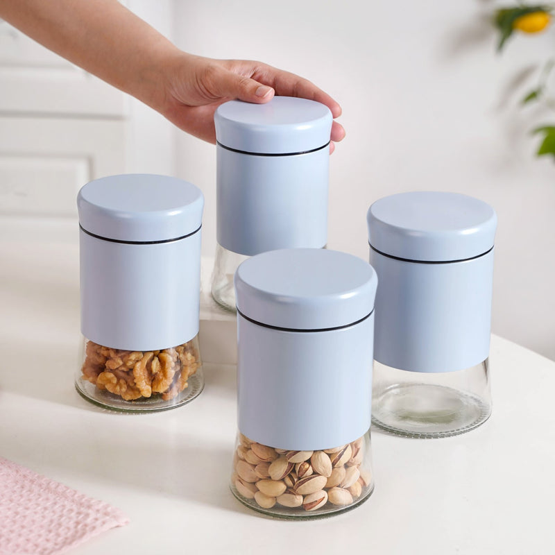 Kitchen Metal Jars With Glass Base Set Of 4 800ml