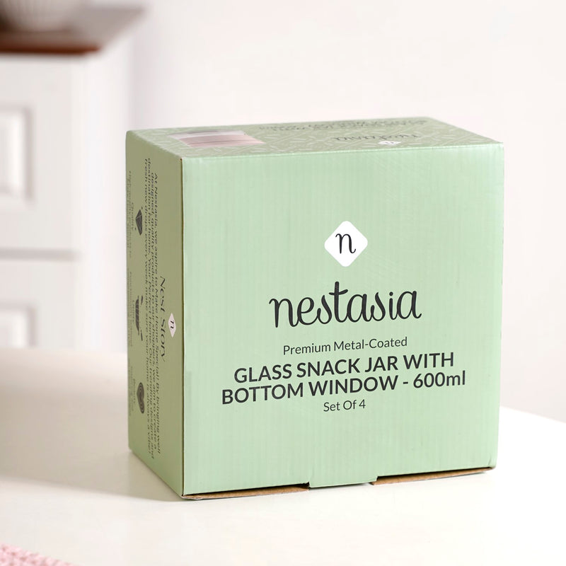 Kitchen Metal Jars With Glass Base Set Of 4 800ml