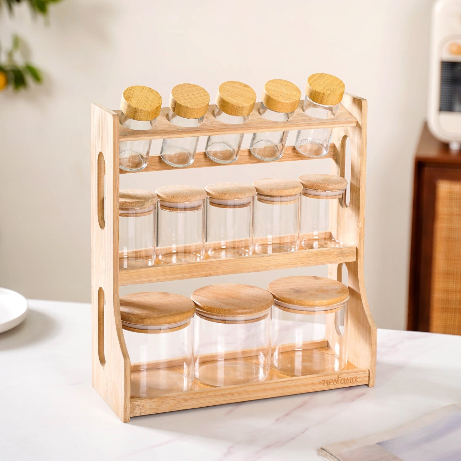 Wooden Kitchen Organiser Rack With Airtight Jars Online Premium Kitchen Organiser Nestasia