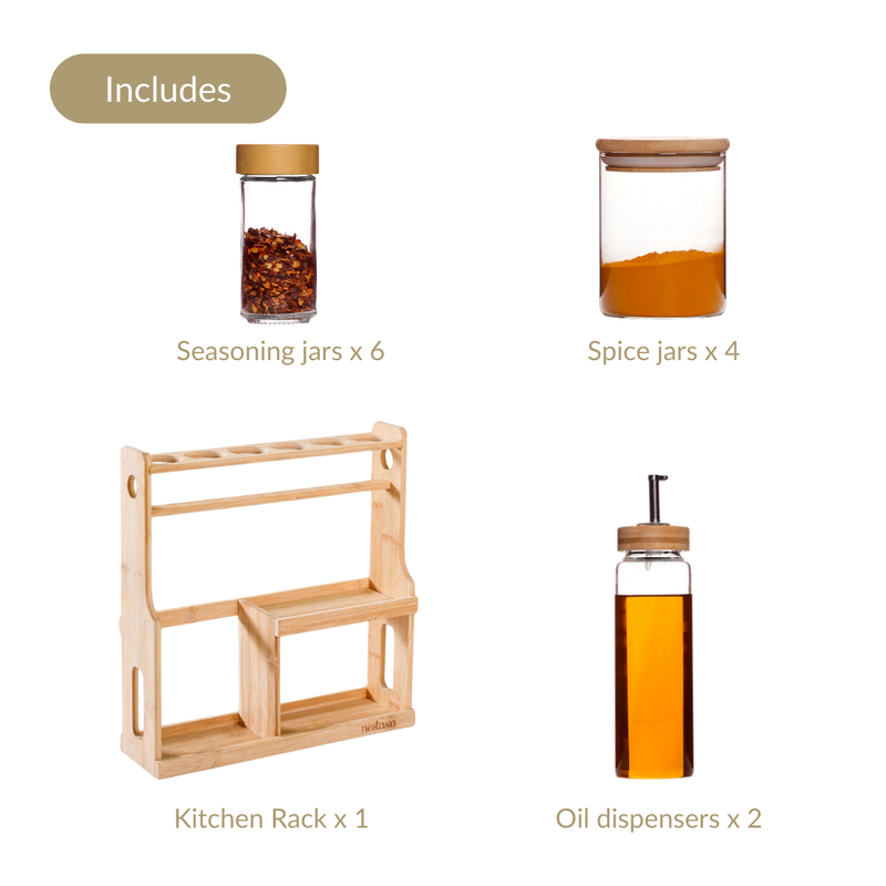 Sectioned Kitchen Rack With Assorted Jars